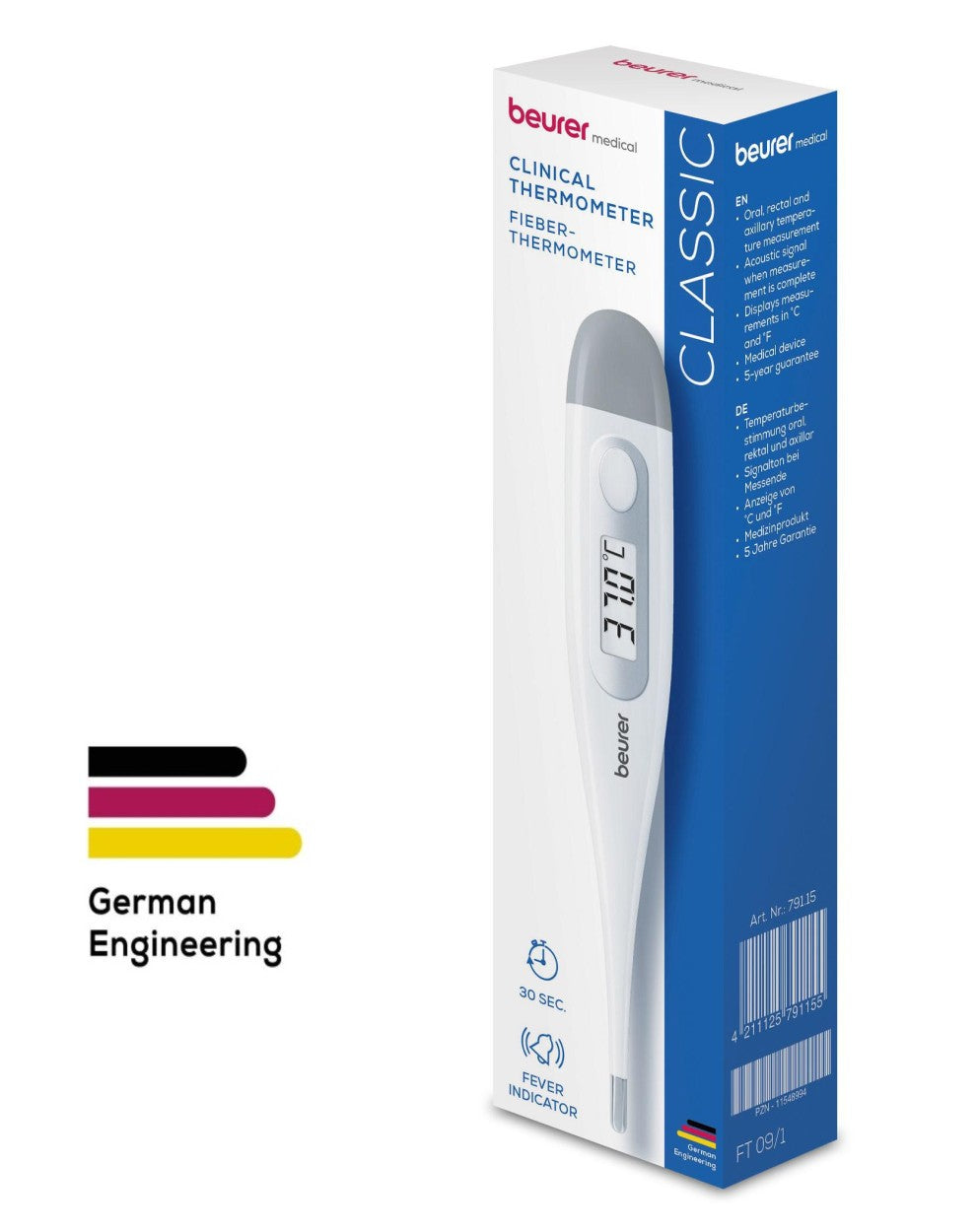 Beurer Thermometer FT 09/1 Accurate Digital Oral, Rectal or Armpit Readings | White