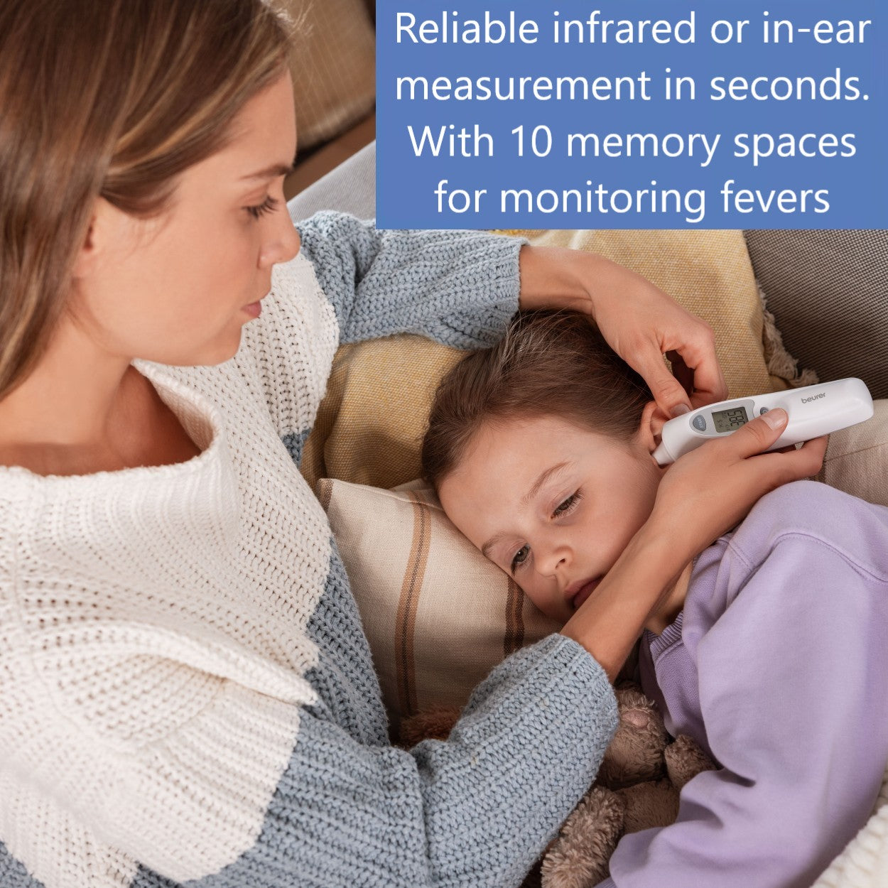 Beurer FT 58 In-Ear Thermometer: Hygienic Protective Caps, Infrared Technology, Rapid Results