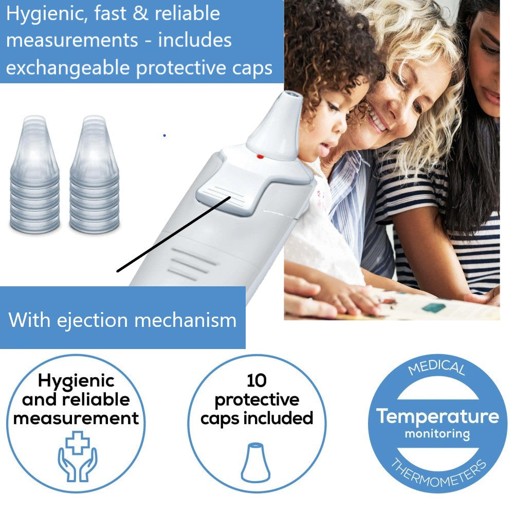 Beurer FT 58 In-Ear Thermometer: Hygienic Protective Caps, Infrared Technology, Rapid Results