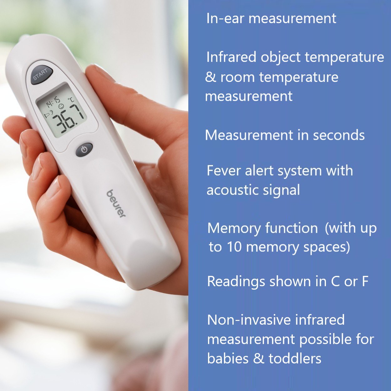Beurer FT 58 In-Ear Thermometer: Hygienic Protective Caps, Infrared Technology, Rapid Results