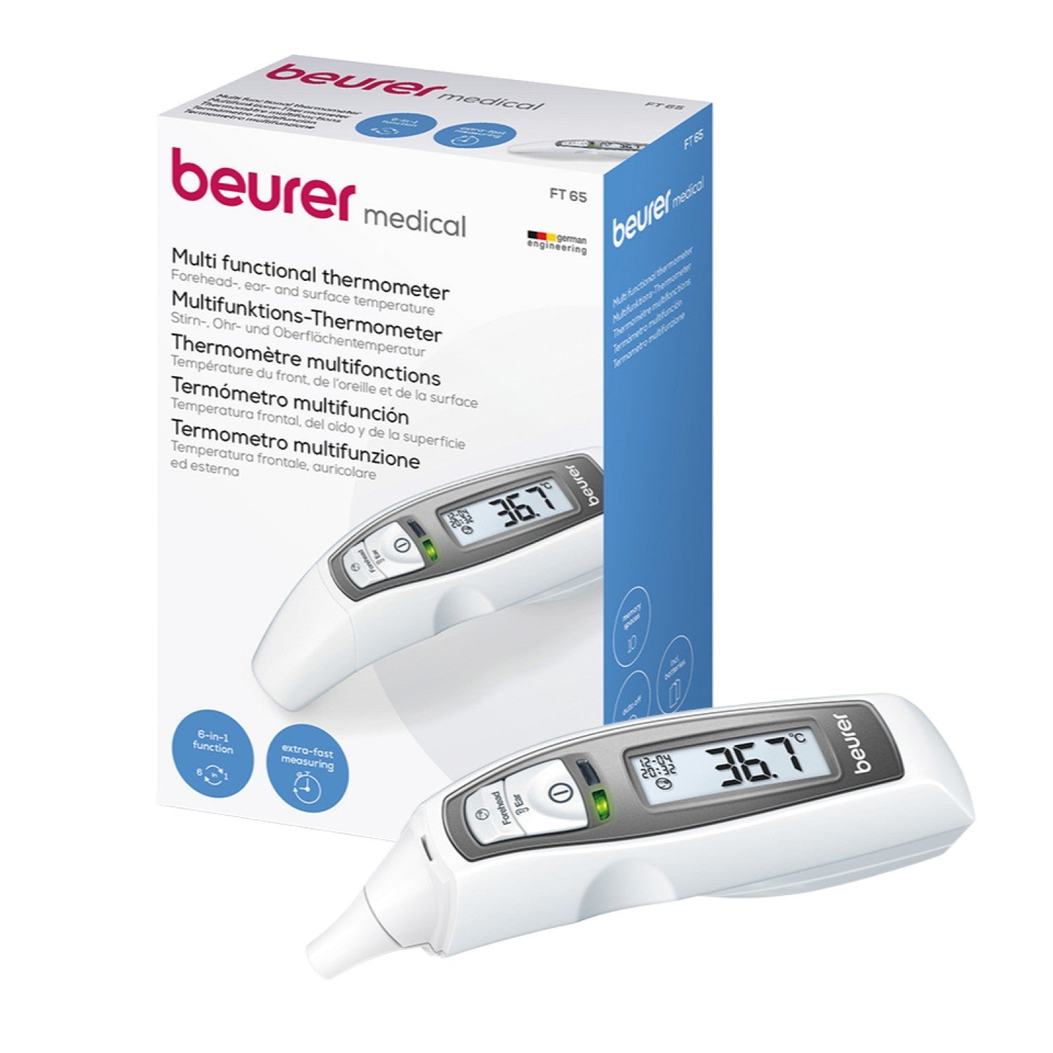 Beurer FT 65 Infrared Thermometer for Measurement of Ear, Forehead or Surface Temperatures