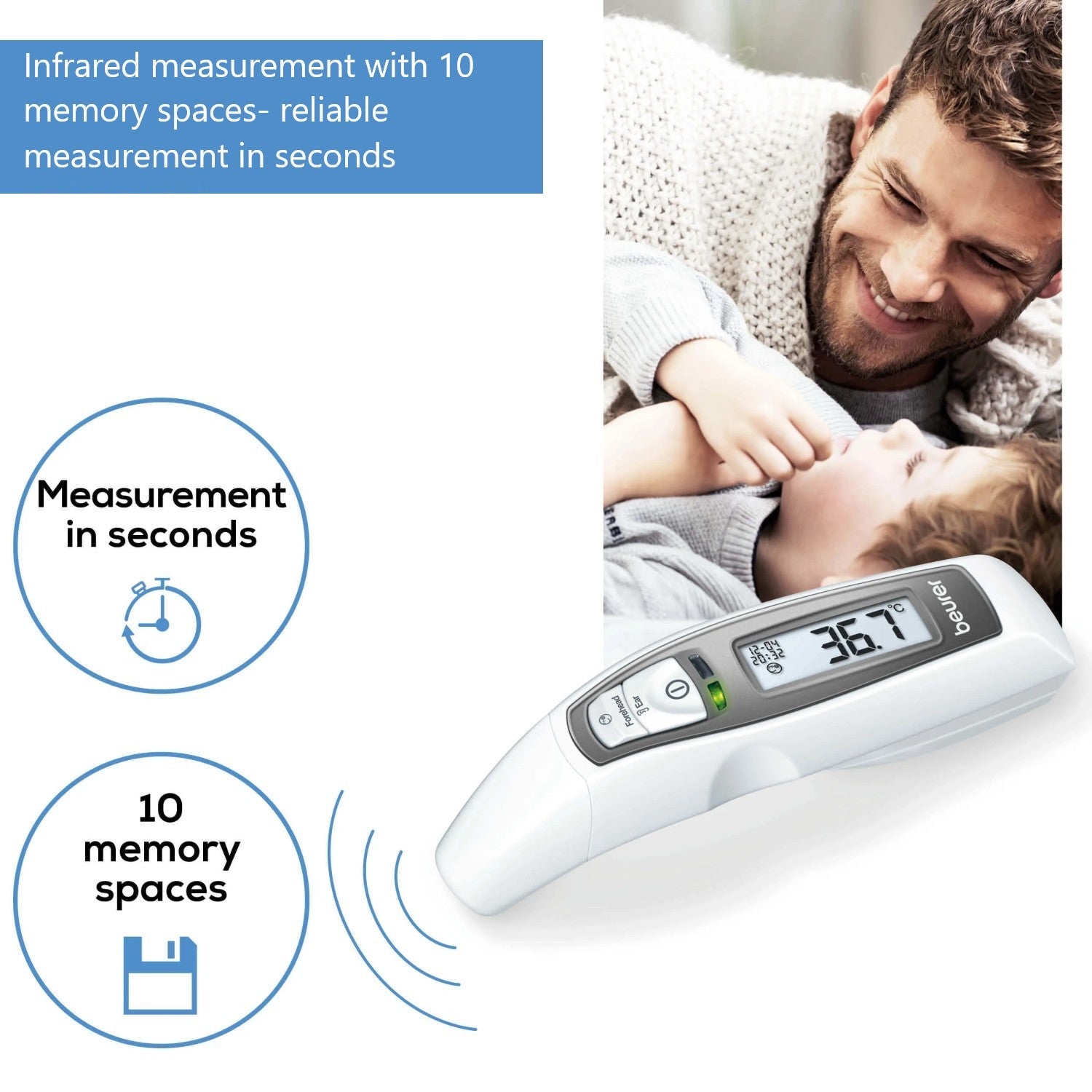Beurer FT 65 Infrared Thermometer for Measurement of Ear, Forehead or Surface Temperatures