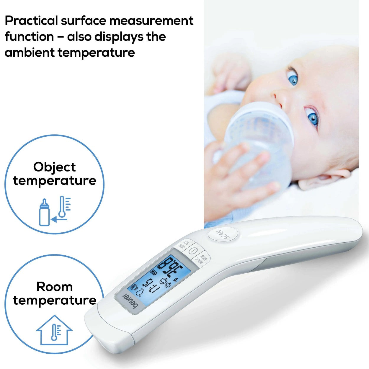 Beurer FT 90 Non-Contact Clinical Thermometer | Measure Forehead, Room or Surface Temperatures | Quick & Accurate