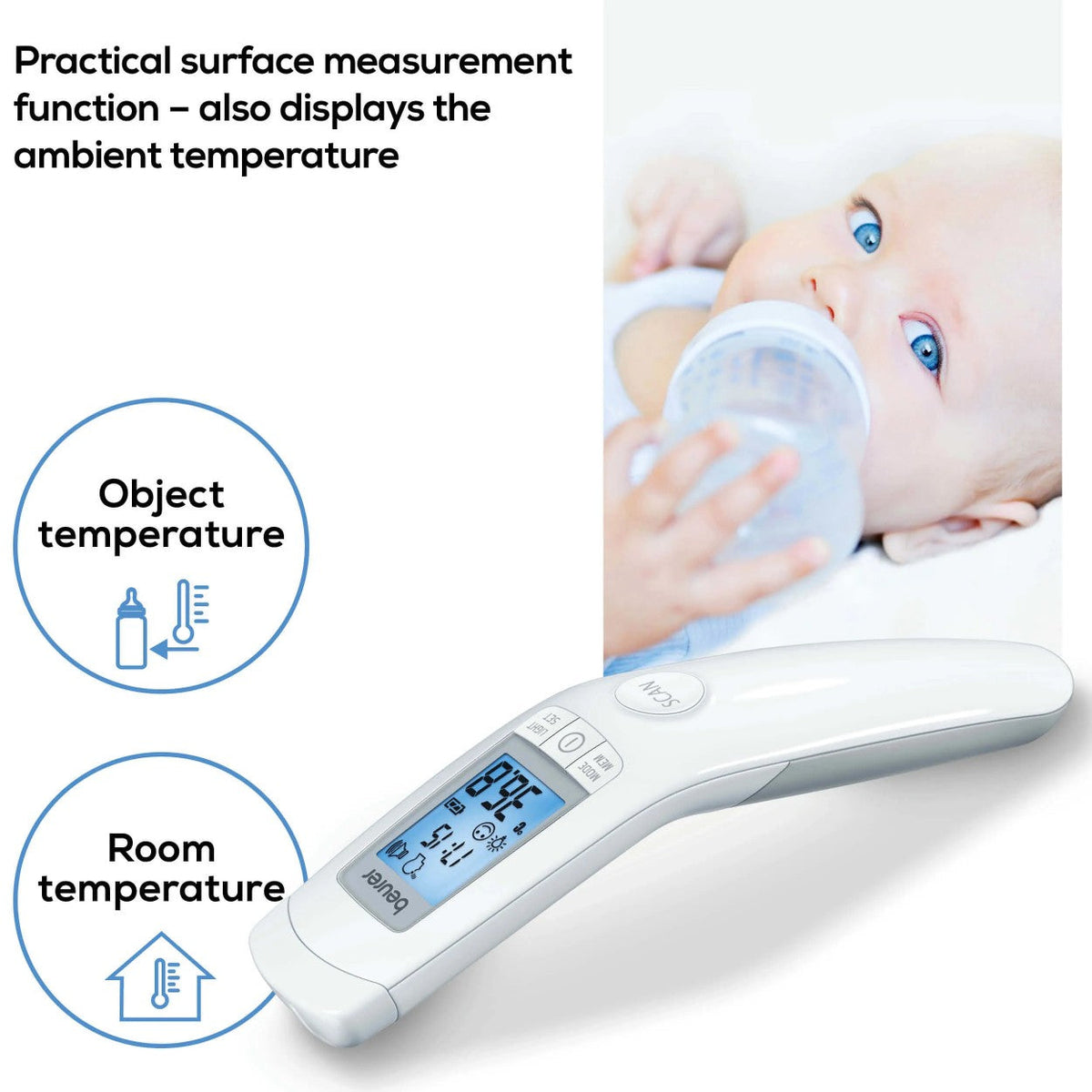 Beurer FT 90 Non-Contact Clinical Thermometer | Measure Forehead, Room or Surface Temperatures | Quick & Accurate