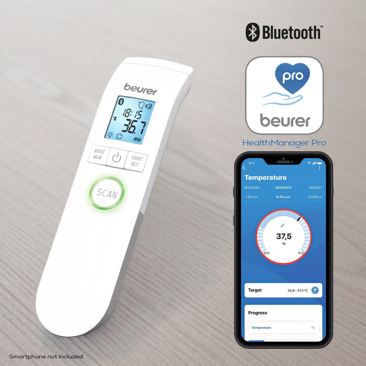Beurer Germany Non-Contact Thermometer, Instant Body Temperature FT 95+App
