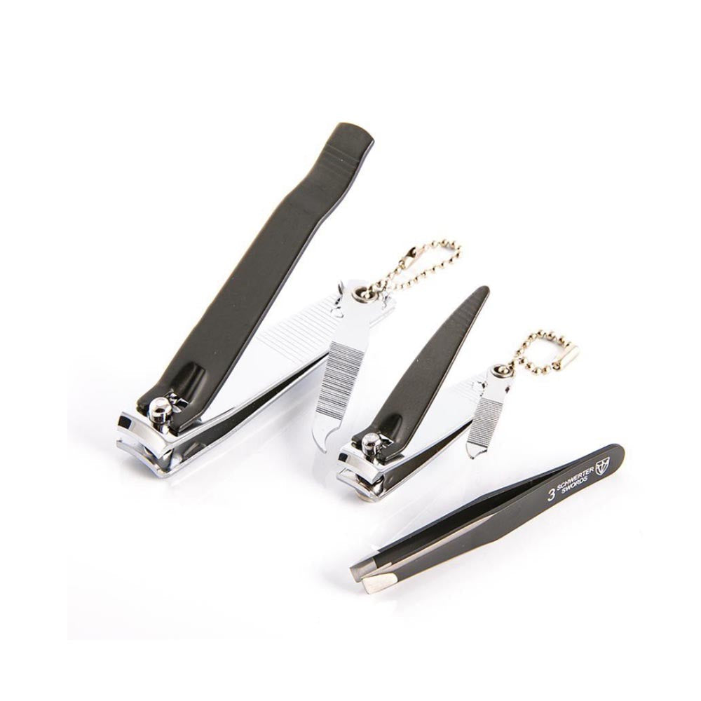 Kellermann Toenail and Nail Clippers + Tweezers in Black and Silver 3 Piece FU 8118