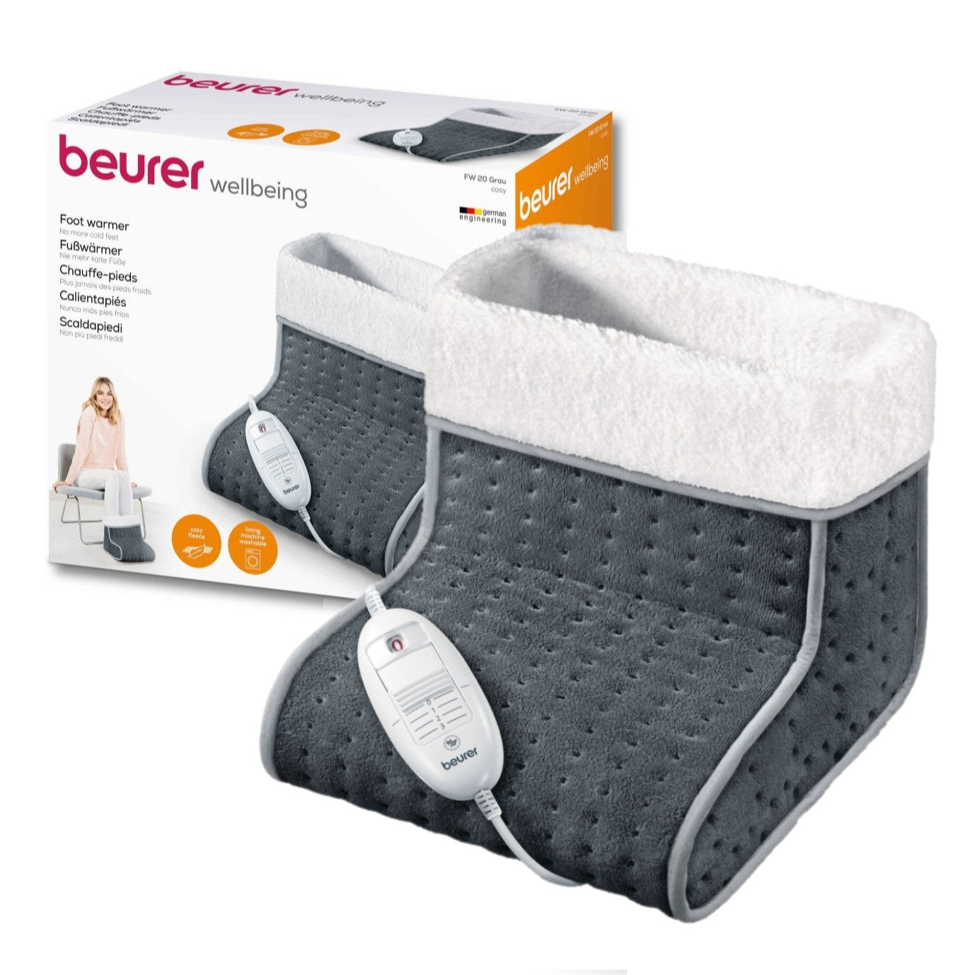 Beurer Germany FW 20 Electric Foot Warmer in Grey: Adjustable Temperature. Cosy Materials. Low Energy Heat.