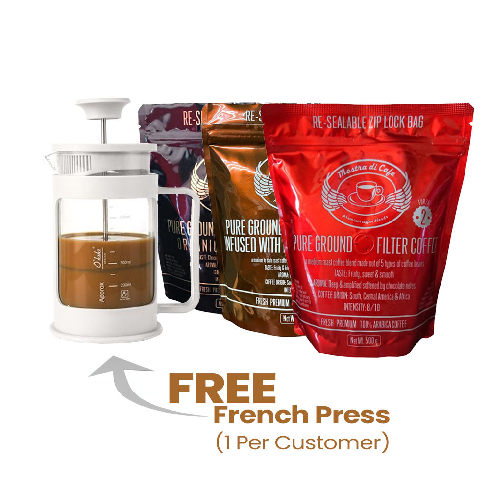 Mostra Di Cafe Ground Coffee 500g - PERFECTION Mix Pack (Free French Press)
