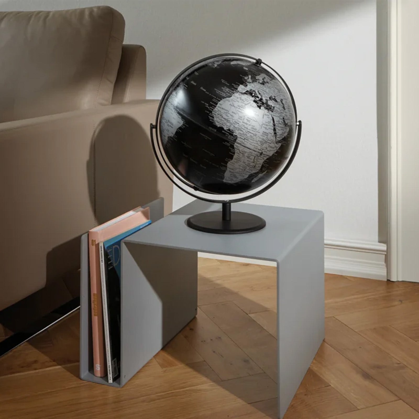 TROIKA Germany Decorative Globe 30cm | Chrome Metal Base | Black Silver