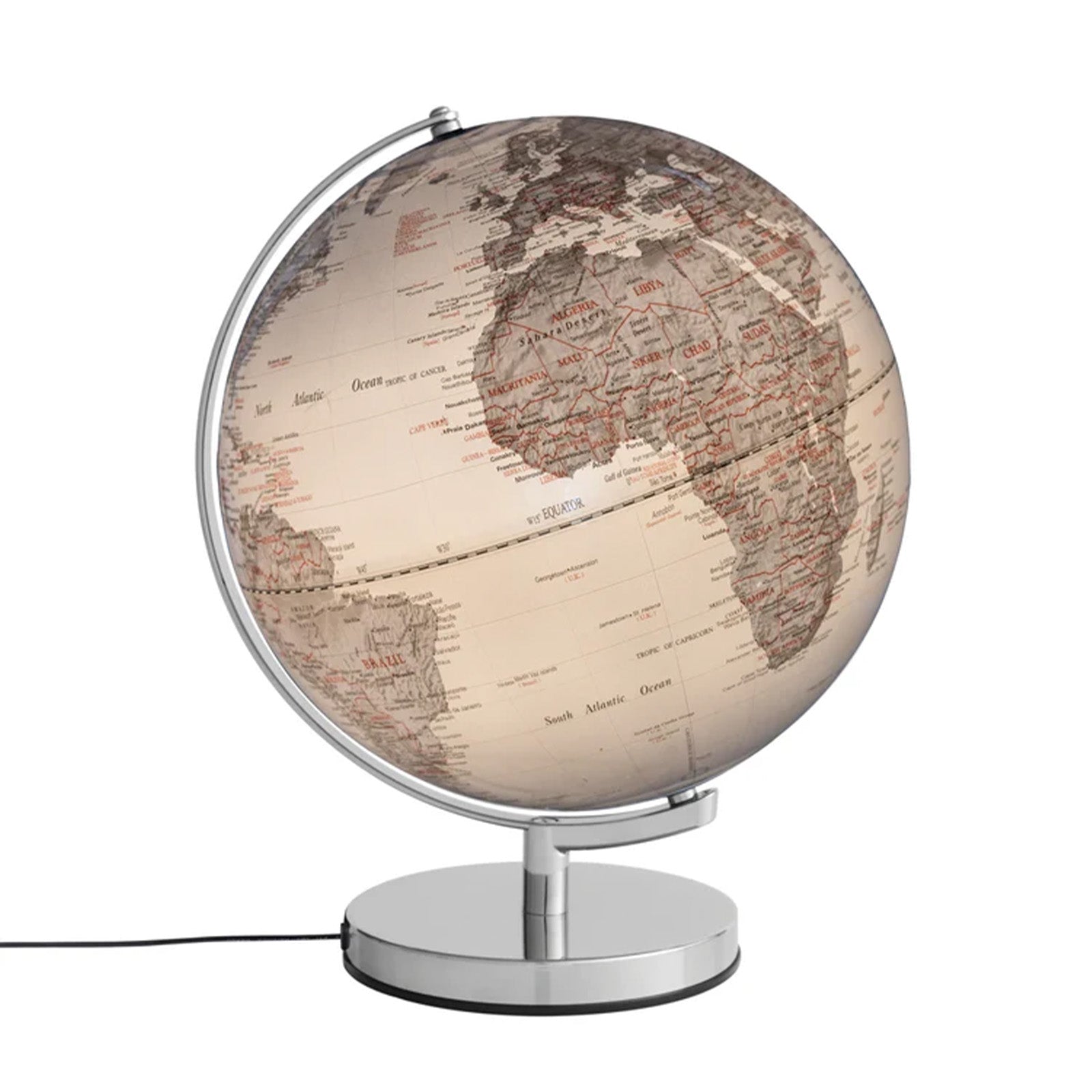 TROIKA Germany Illuminated Globe 30cm | Chrome Base | Silver | Desk Gift