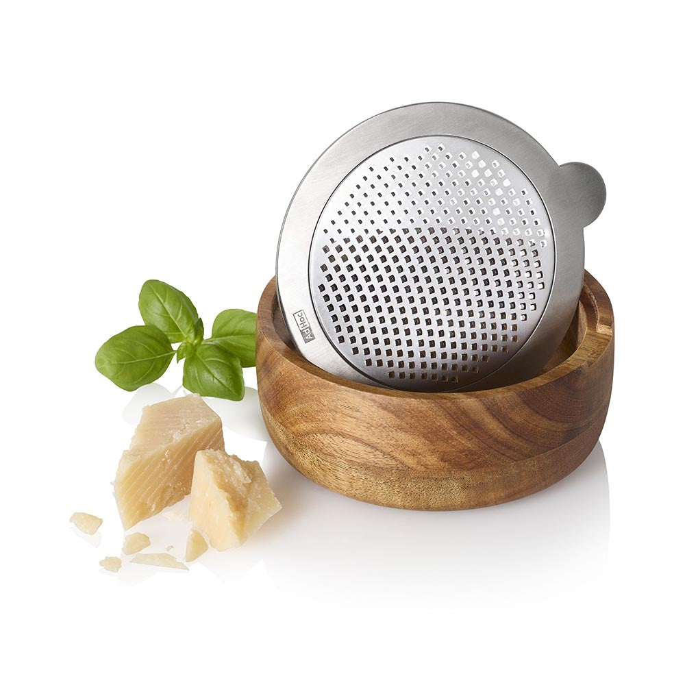 AdHoc Fine Stainless Steel Grater & Acacia Wood Collecting Bowl - CutnServe