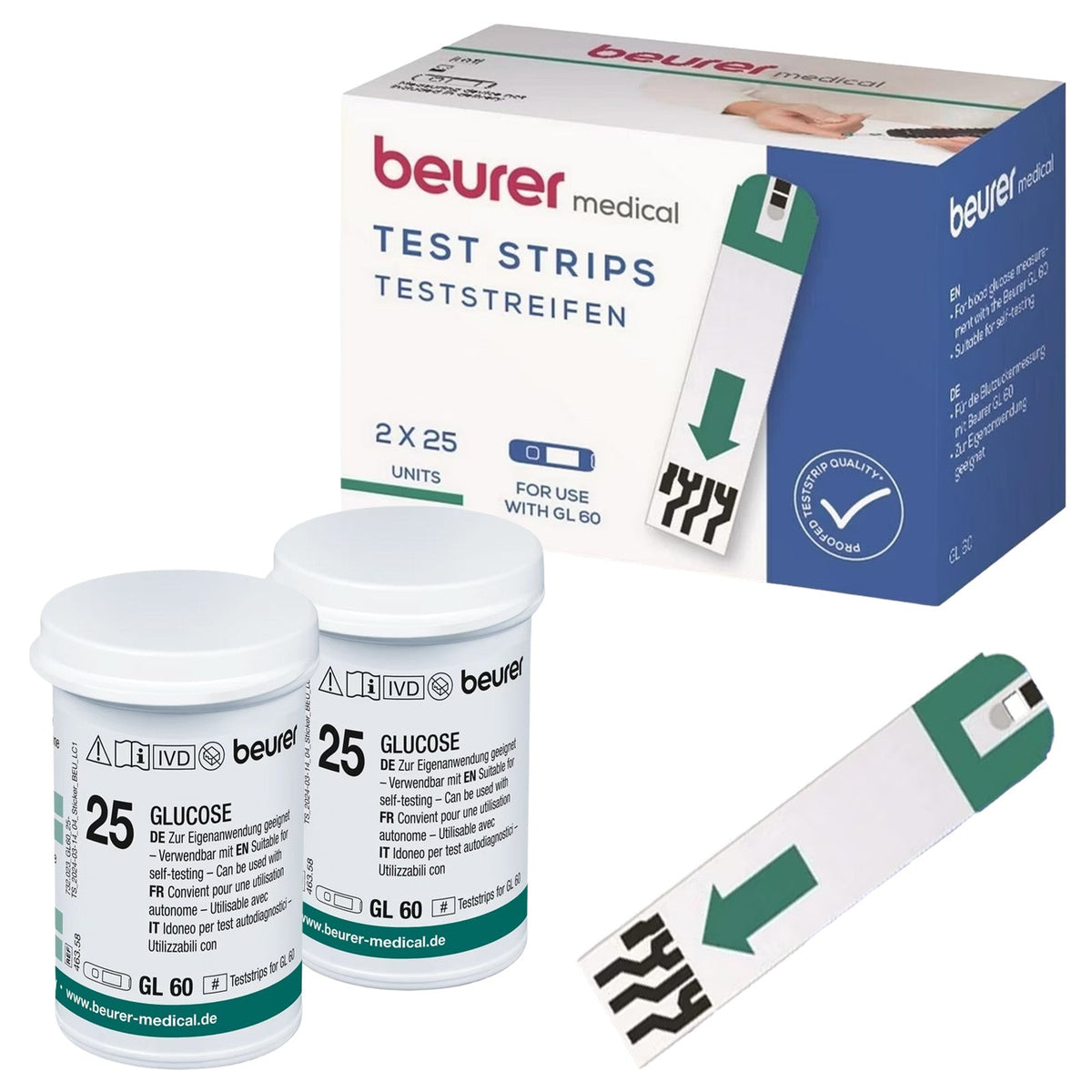Beurer Germany GL 60 Blood Glucose Meter Test Strips, 50 Strips (2 x 25)