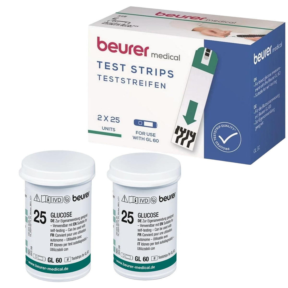 Beurer Germany GL 60 Blood Glucose Meter Test Strips, 50 Strips (2 x 25)