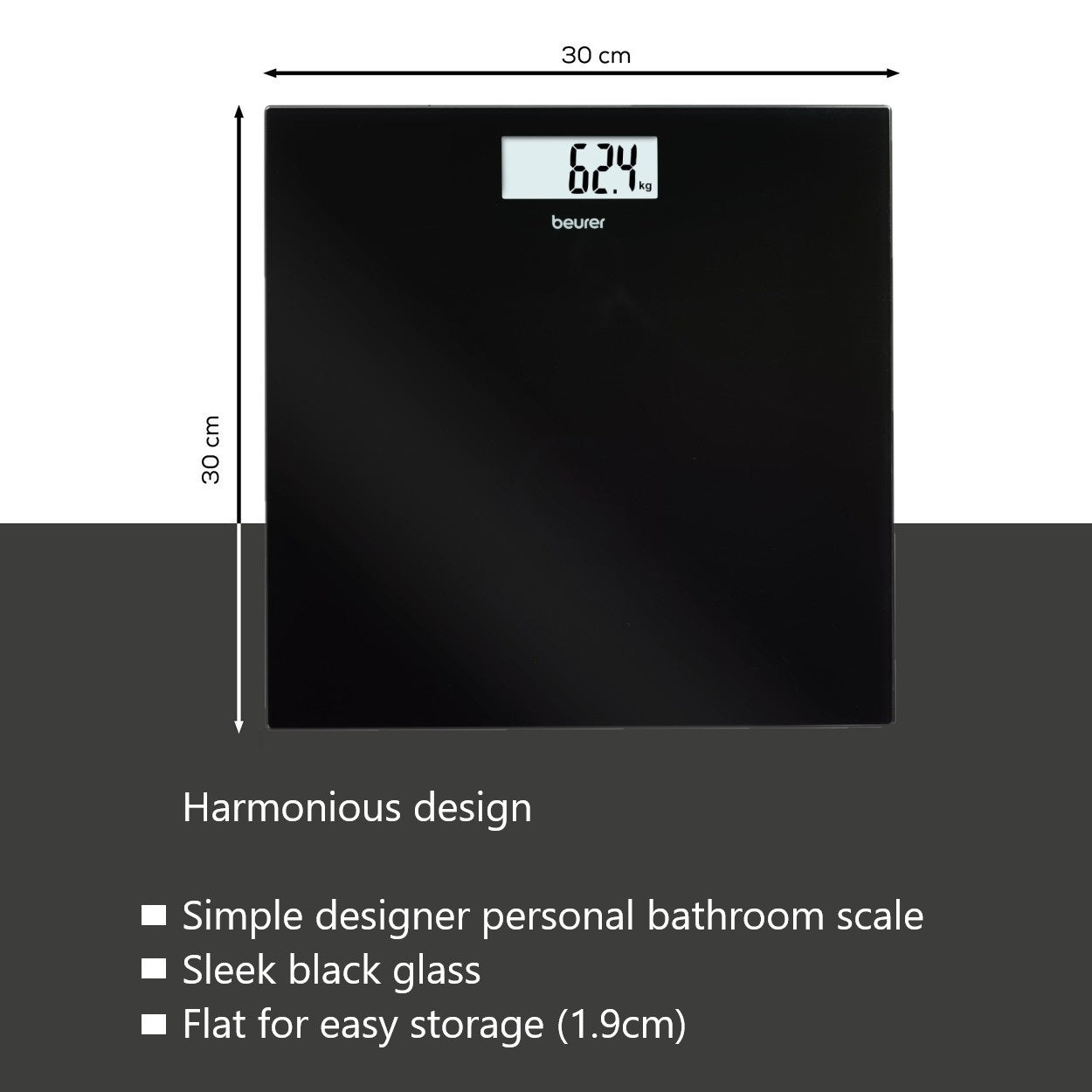 Beurer GS 10 Bathroom Scale: Compact, Space-Saving Design. Black Glass. 180kg Capacity
