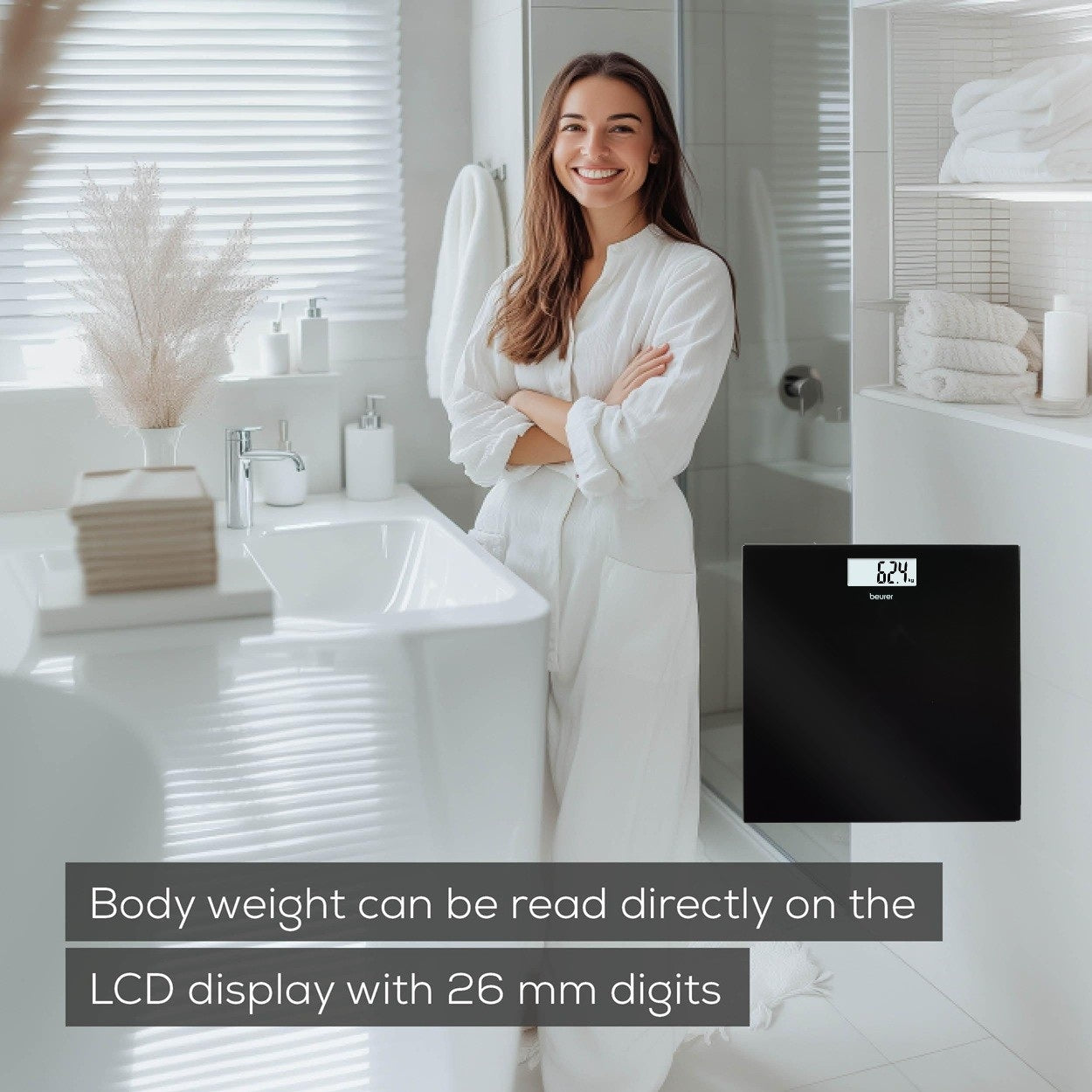 Beurer GS 10 Bathroom Scale: Compact, Space-Saving Design. Black Glass. 180kg Capacity