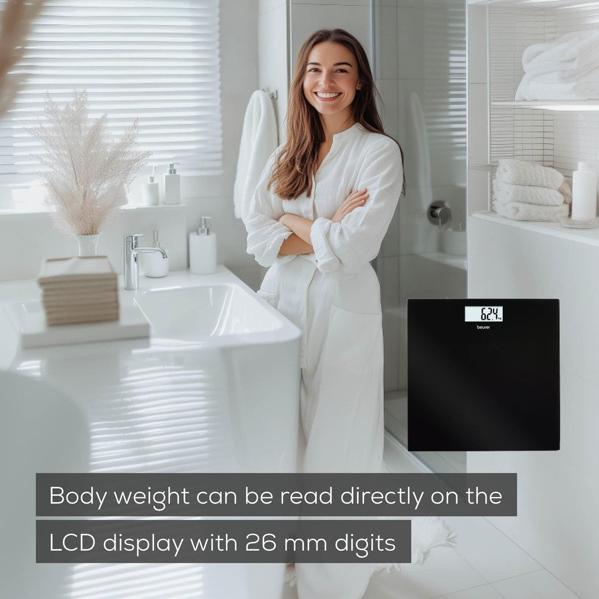 Beurer GS 10 Bathroom Scale: Compact, Space-Saving Design. Black Glass. 180kg Capacity