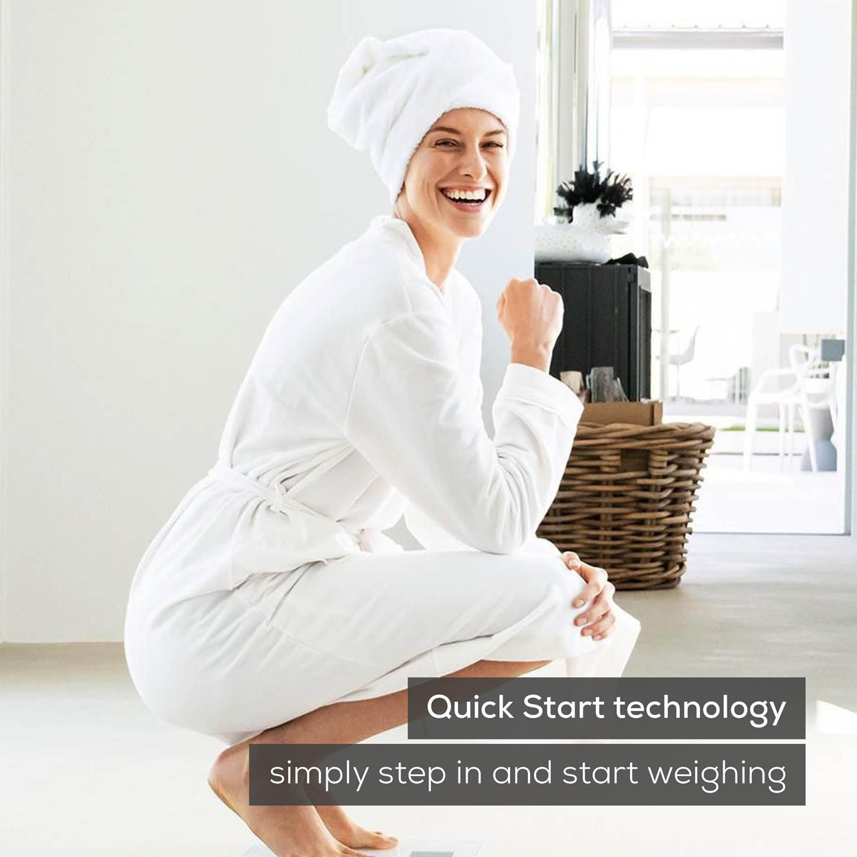 Beurer Germany GS 10 Bathroom Scale: Compact, Space-Saving. Silver-Grey Glass with Shimmer Flower Motif. 180kg Capacity