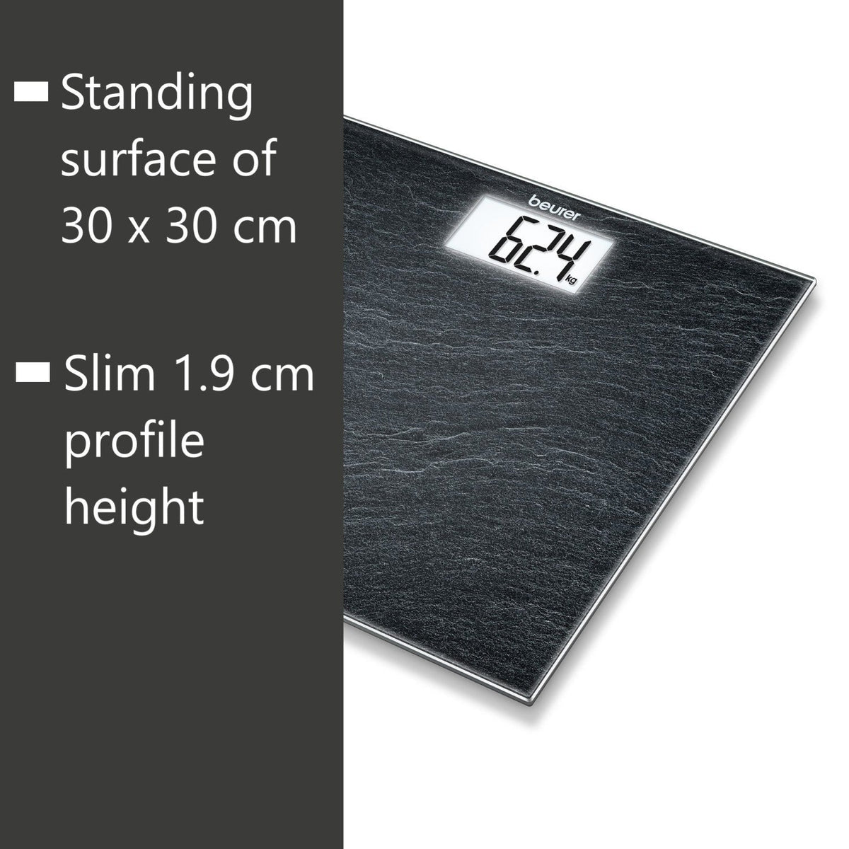 Beurer GS 203 Personal Bathroom Scale | Slate Print on Safety Glass | 150kg Weight Capacity