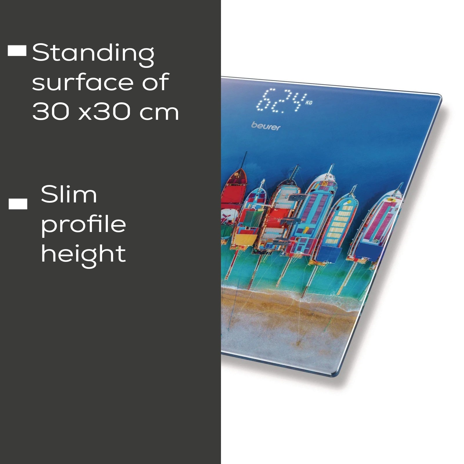 Beurer Germany Digital Bathroom Scale | Boat Print on Glass| 180kg Weight Capacity. 100g. Kg/Lb/St | GS 215 Boats