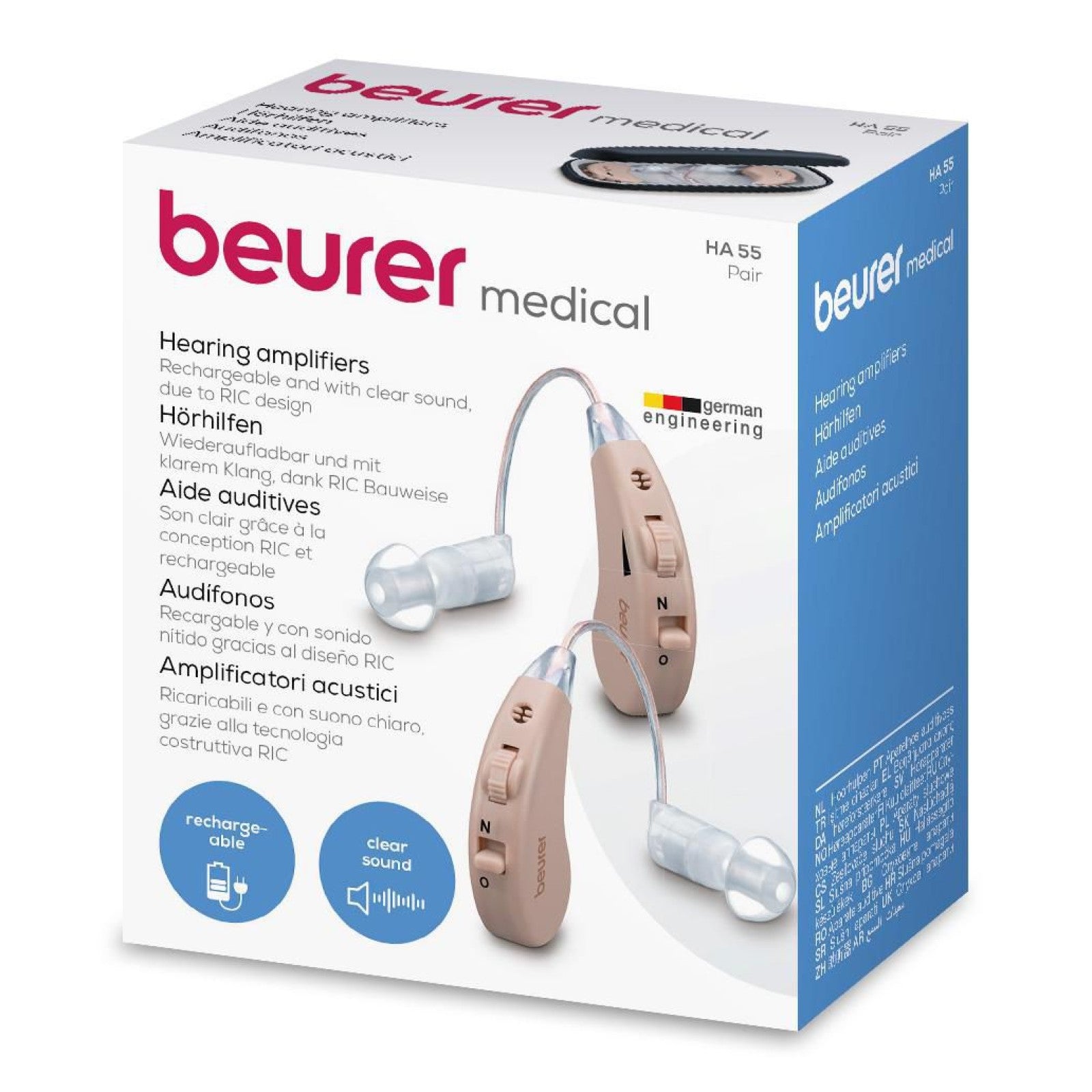 Beurer Germany HA 55 Personal Hearing Amplifiers. Rechargeable. RIC Design. Set of 2