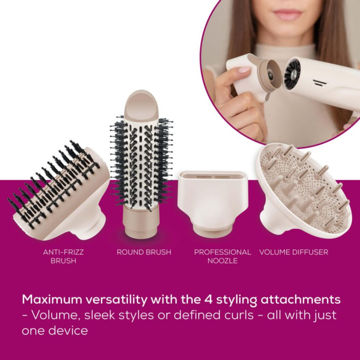 Beurer HC 150 One-Step Hair Dryer & Styler with 4 Attachments | Ionic | Foldable & Light for Travel | 1600W