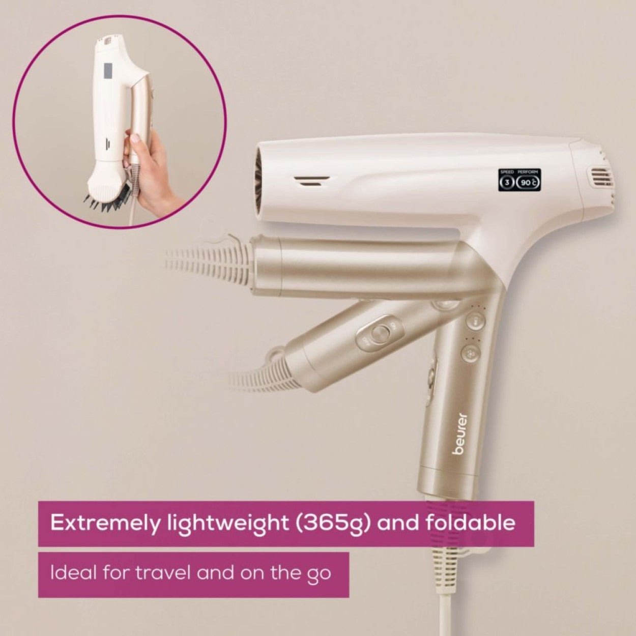 Beurer HC 150 One-Step Hair Dryer & Styler with 4 Attachments | Ionic | Foldable & Light for Travel | 1600W