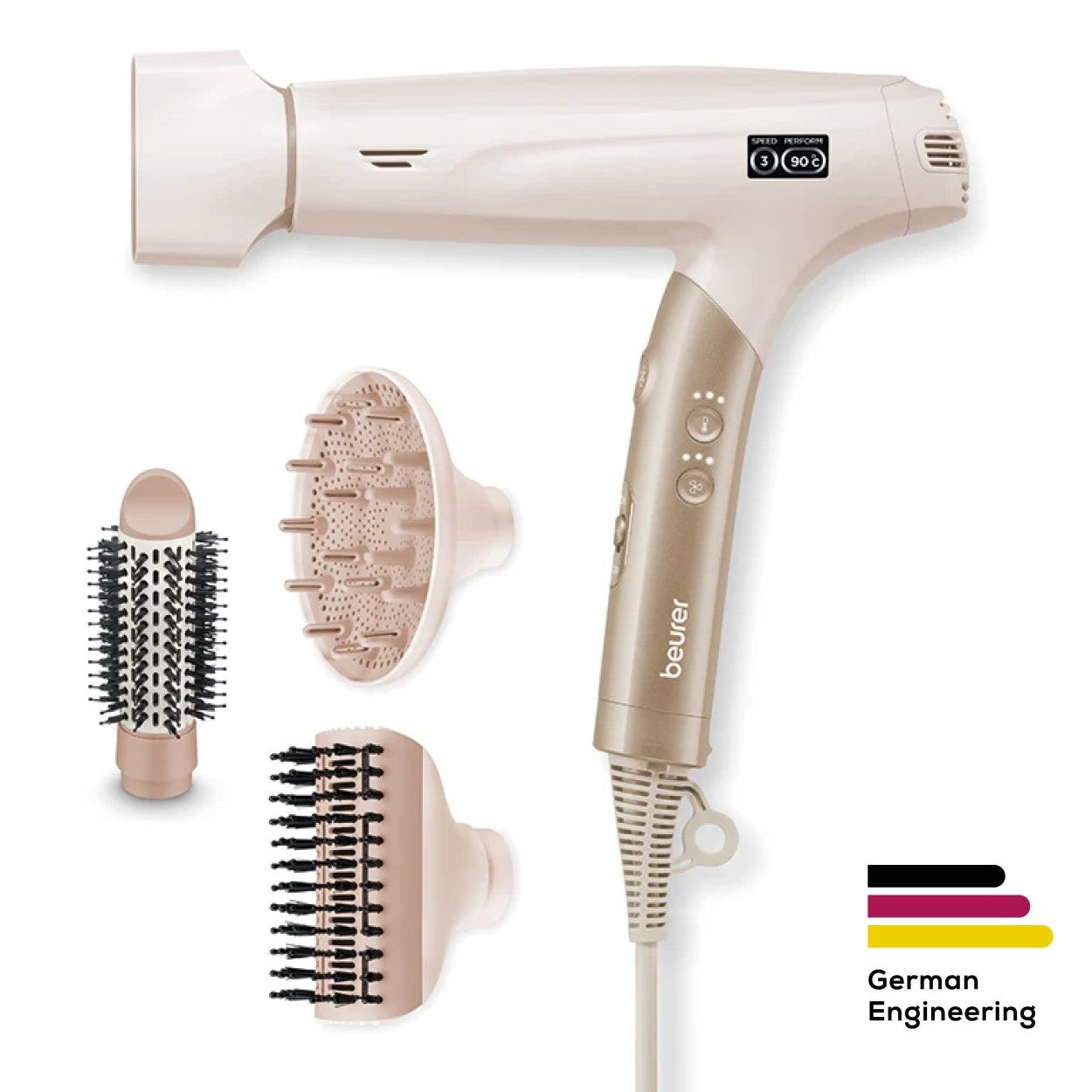 Beurer HC 150 One-Step Hair Dryer & Styler with 4 Attachments | Ionic | Foldable & Light for Travel | 1600W
