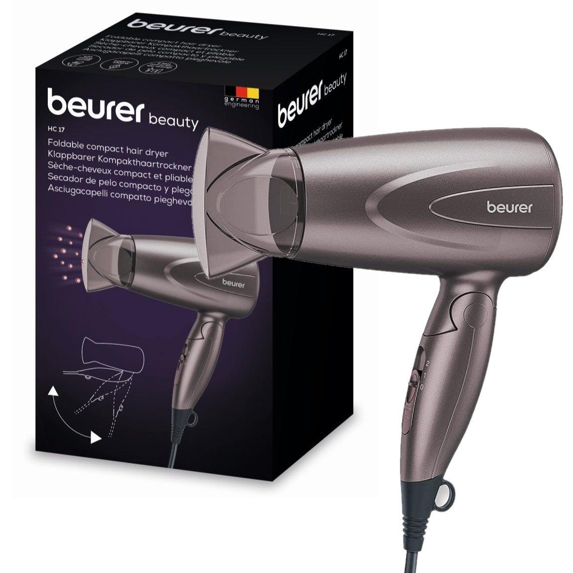 Beurer Hair Dryer HC 17 Compact Travel Hair Dryer with Folding Handle 1300W