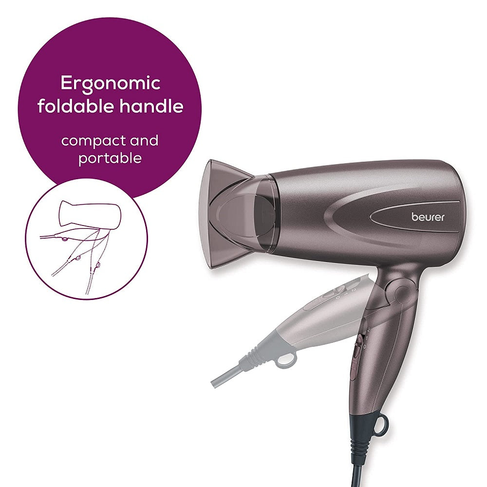 Beurer Hair Dryer HC 17 Compact Travel Hair Dryer with Folding Handle 1300W