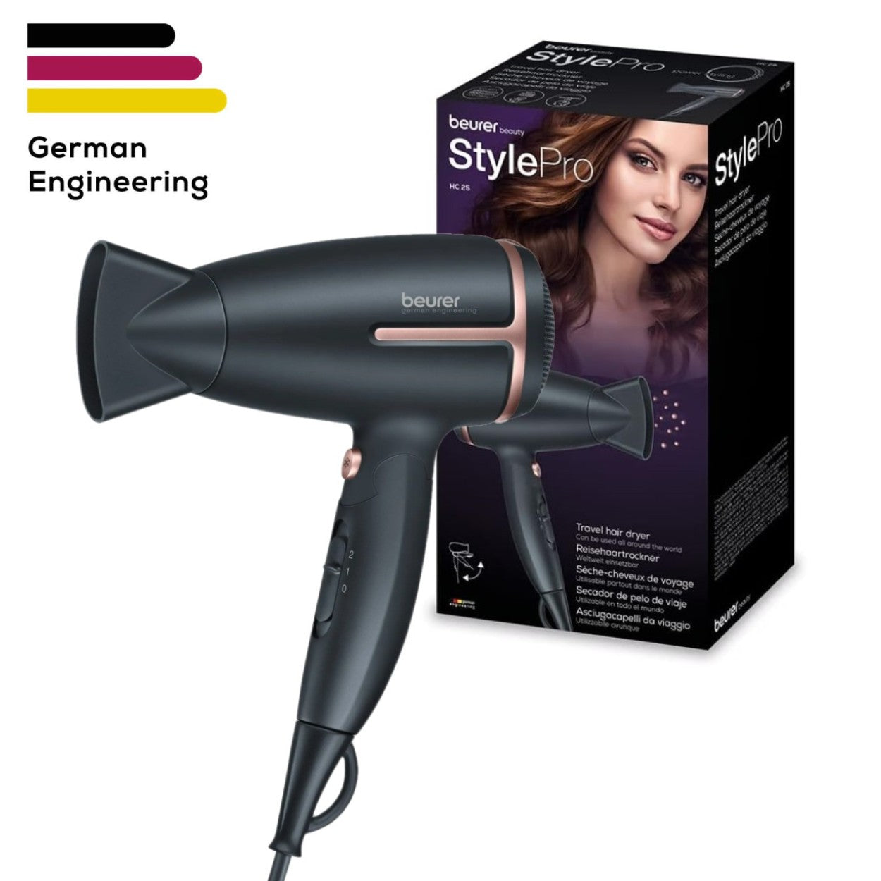 Beurer HC 25 Travel Hair Dryer | World Travel Voltage Switchover | Foldable | 1600 W Drying