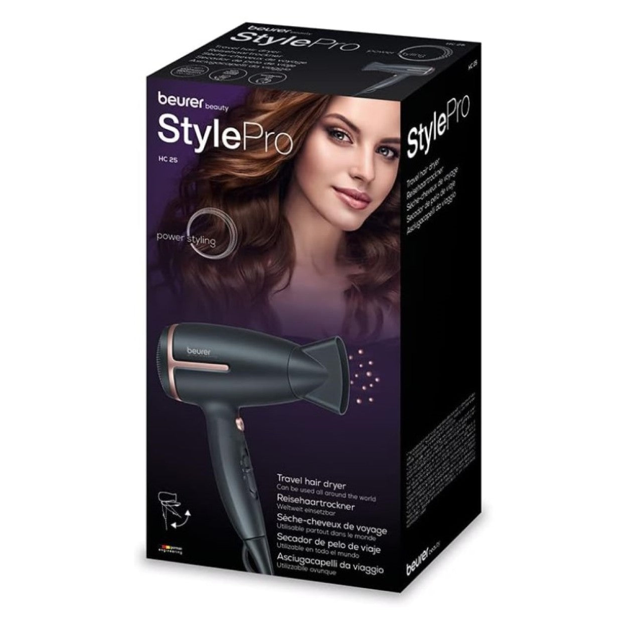 Beurer HC 25 Travel Hair Dryer | World Travel Voltage Switchover | Foldable | 1600 W Drying