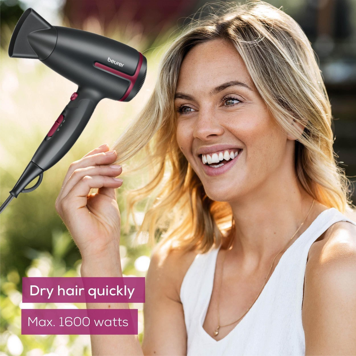Beurer HC 25 LE25 Travel Hair Dryer | World Travel Voltage Switchover | Foldable | 1600 W Drying