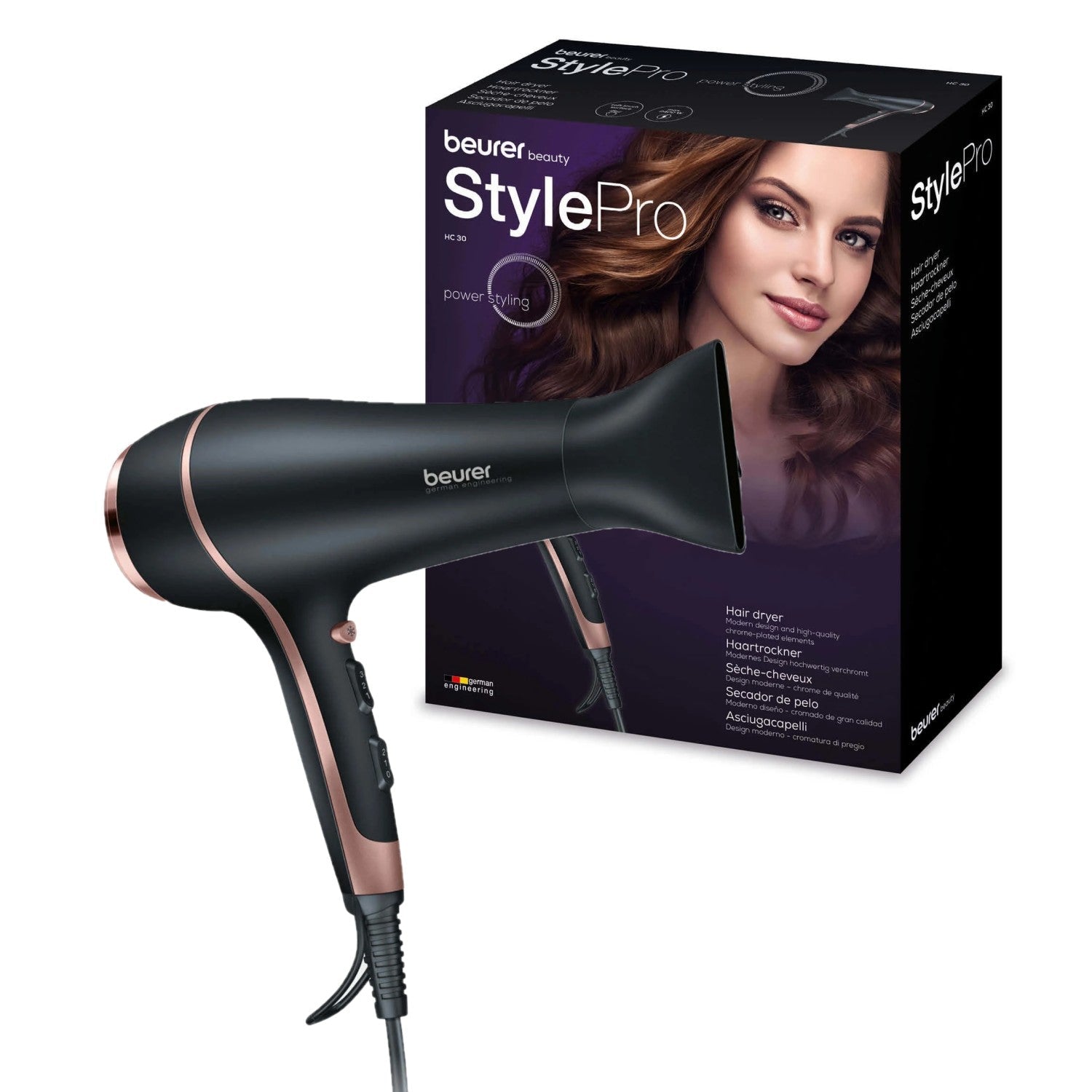 Beurer HC 30 Hair Dryer: Professional Blow Dryer & Slim Nozzle. 2200-2400 W. 3 Heat & 2 Fan Settings
