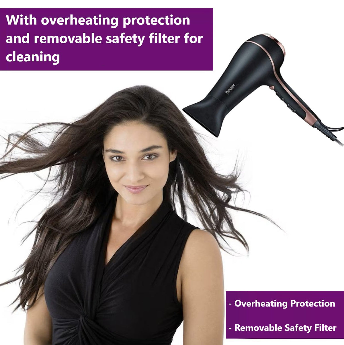 Beurer HC 30 Hair Dryer: Professional Blow Dryer & Slim Nozzle. 2200-2400 W. 3 Heat & 2 Fan Settings