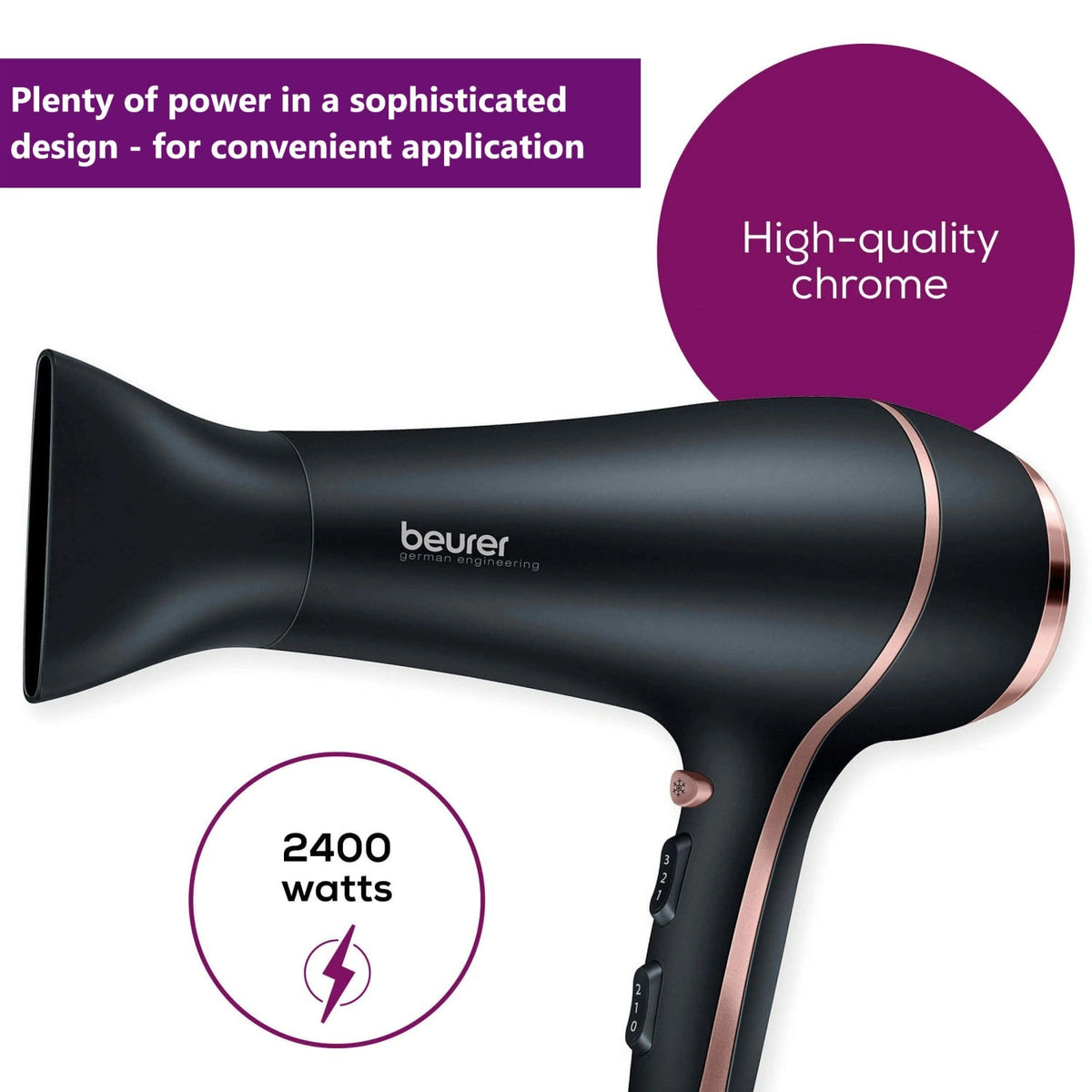 Beurer HC 30 Hair Dryer: Professional Blow Dryer & Slim Nozzle. 2200-2400 W. 3 Heat & 2 Fan Settings