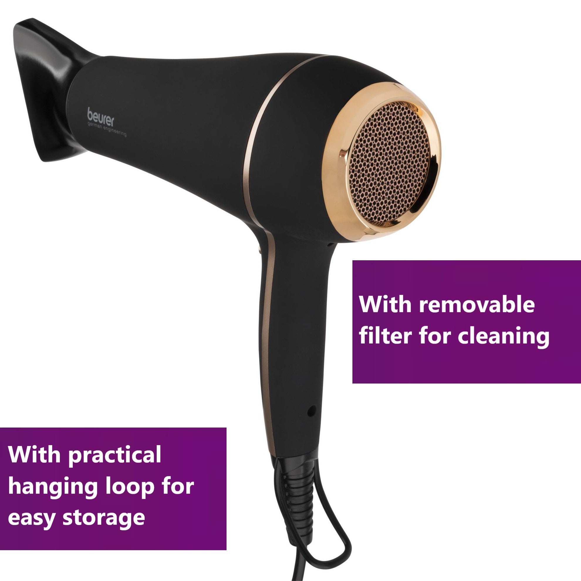 Beurer HC 30 Hair Dryer: Professional Blow Dryer & Slim Nozzle. 2200-2400 W. 3 Heat & 2 Fan Settings