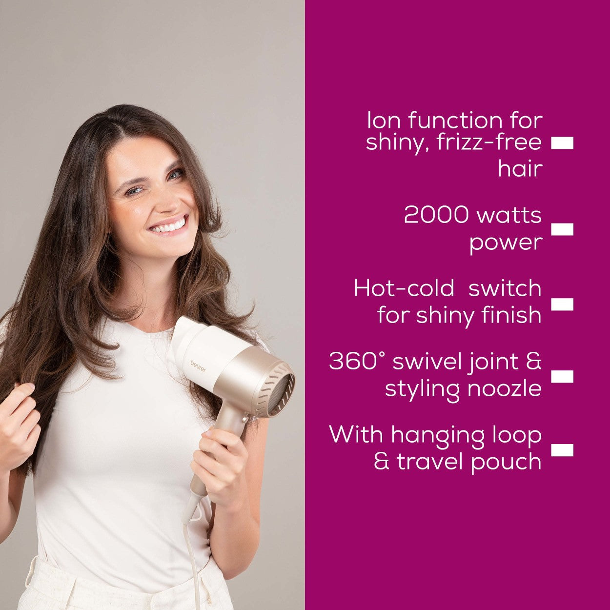 Beurer HC 40 Travel Hair Dryer: Compact Power, Salon Results 1700-2000W