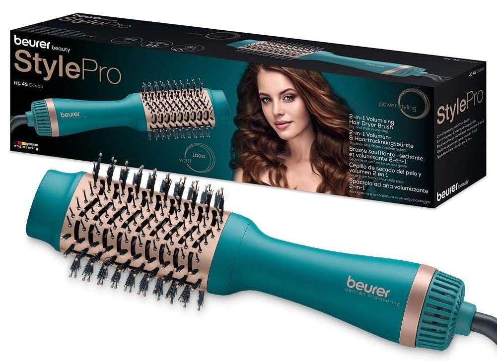 Beurer 2-in-1 Volumising Hair Dryer Brush in XXL Size for Ultra Volume & Style: HC 45 in Ocean Blue