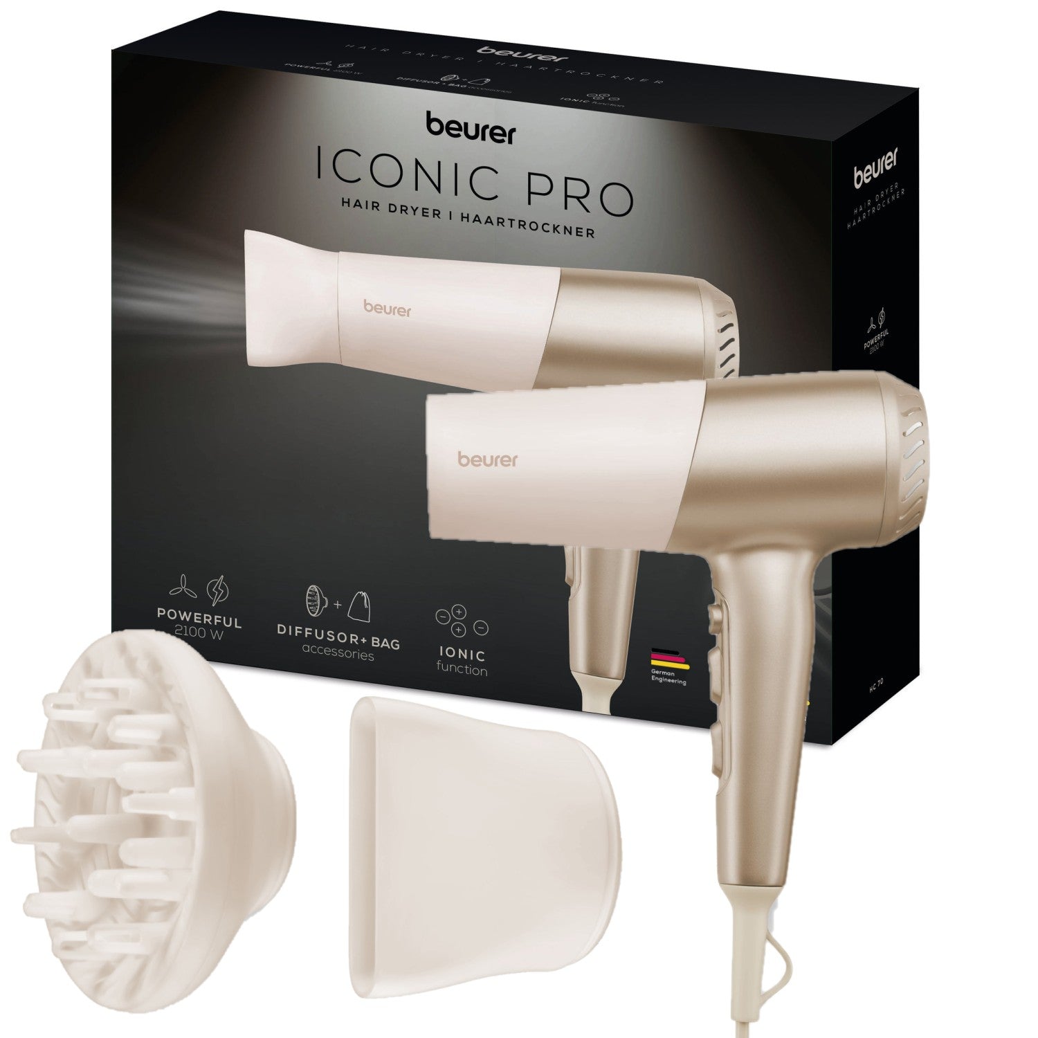 Beurer HC 70 Travel Hair Dryer | Ion Technology for Shine| 2100W Quick-Dry Power