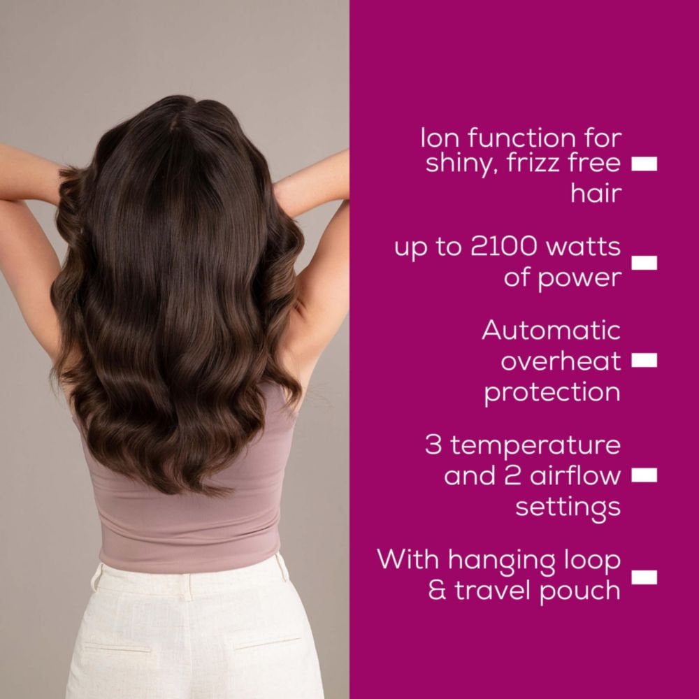 Beurer HC 70 Travel Hair Dryer | Ion Technology for Shine| 2100W Quick-Dry Power