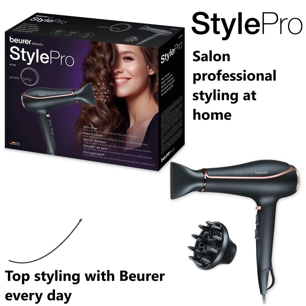 Beurer HC 80 Hair Dryer: Fast Drying, Triple Ionic Function, Variable Heat & Speed