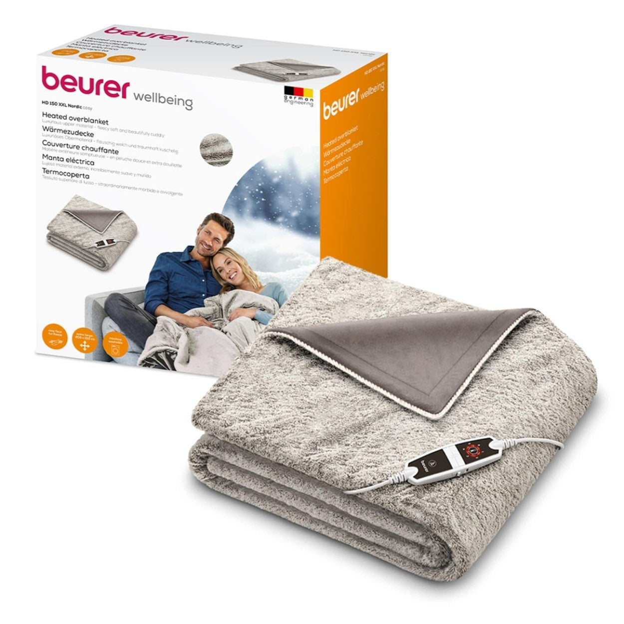 Beurer HD 150 XXL Electric Blanket Throw / Heated Over Blanket in Nordic Grey | 2x1.5m