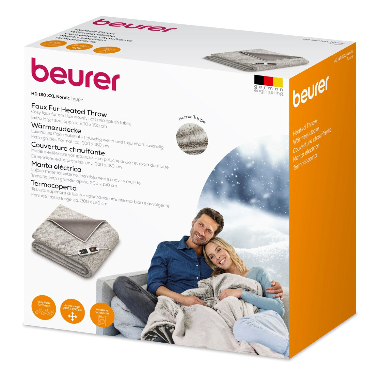 Beurer HD 150 XXL Electric Blanket Throw / Heated Over Blanket in Nordic Grey | 2x1.5m