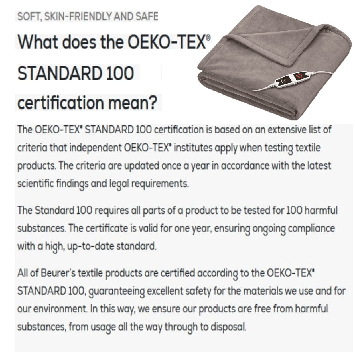 Beurer HD 150 XXL Electric Blanket Throw | Heated Over Blanket for Sofa, Bed, Study | 1.5x2m | Taupe Grey