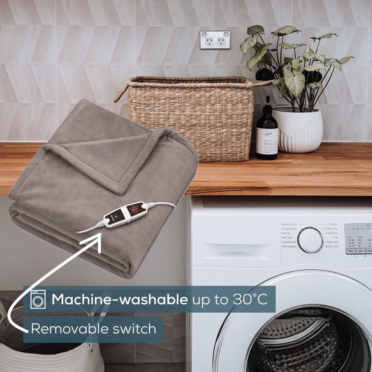 Beurer HD 150 XXL Electric Blanket Throw | Heated Over Blanket for Sofa, Bed, Study | 1.5x2m | Taupe Grey