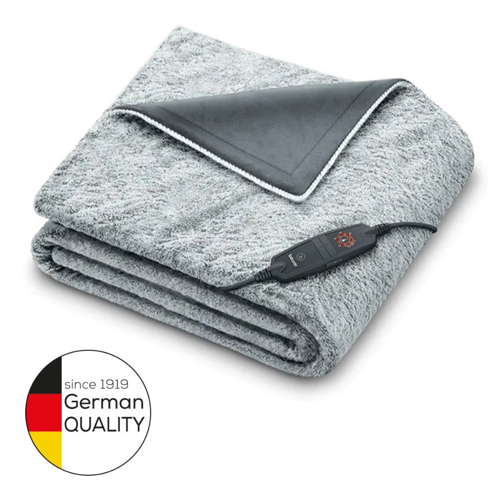 Beurer HD 75 GP Electric Blanket: Cosy, Eco-Friendly Heated Throw Blanket 180x130cm NORDIC GREY