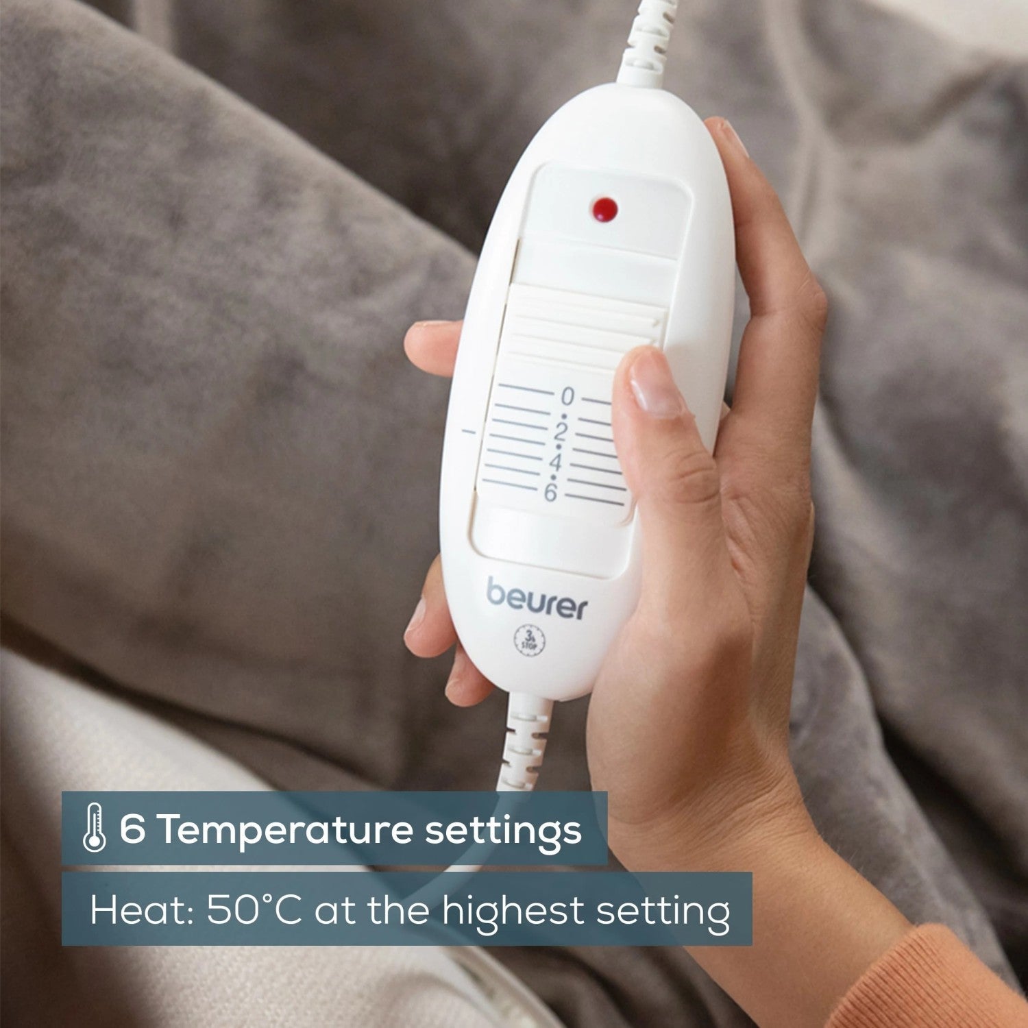 Beurer HD 75 Electric Blanket: Portable Heated Throw for Sofa, Bed or Study | 180x130cm | Taupe