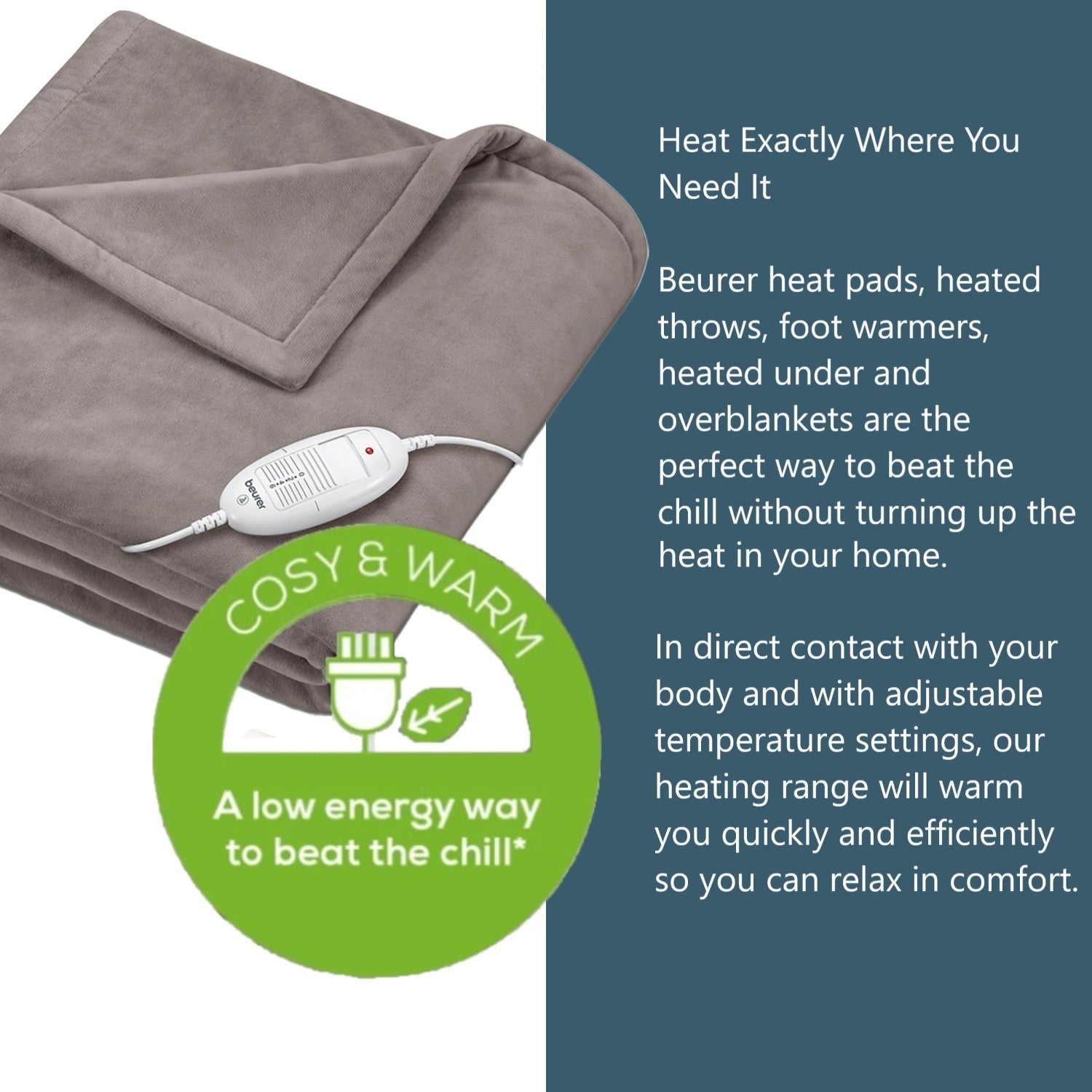 Beurer HD 75 Electric Blanket: Portable Heated Throw for Sofa, Bed or Study | 180x130cm | Taupe