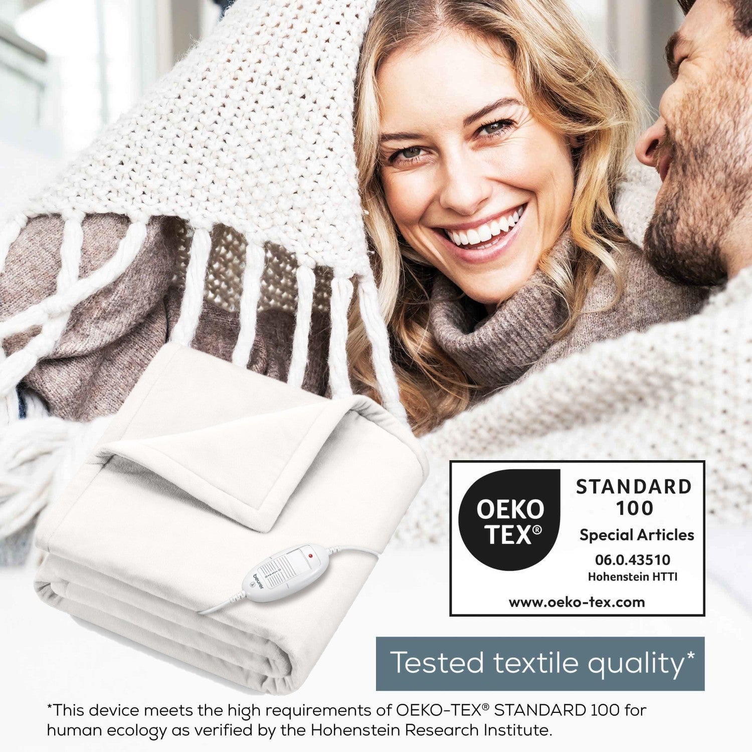 Beurer HD 75 Electric Blanket: Portable Heated Throw for Sofa, Bed or Study | 180x130cm | White