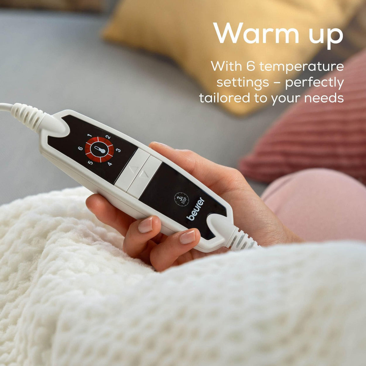 Beurer Electric Blanket HD 82 Helsinki | Portable Heated Throw for Sofa, Bed or Study | White | 130 x 180 cm